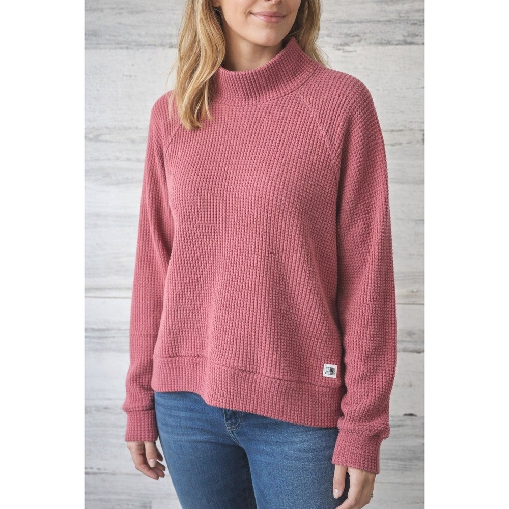 The North Face Waffle Knit Pullover Women XL Pink Mock Neck‎ Raglan Sweater